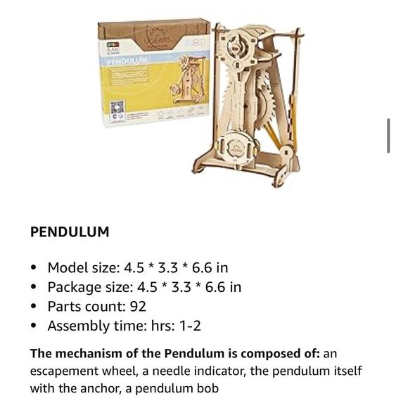 UGEARS STEM Pendulum Model Kit Wooden Model Kits for Adults, Teens and Children - Picture 7 of 8